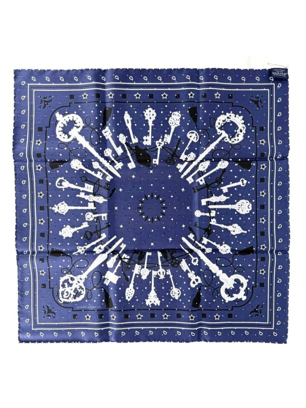 Hermes Scarf Carre 55 les Cles Bandana les Key Silk Navy - Picture 2 of 5